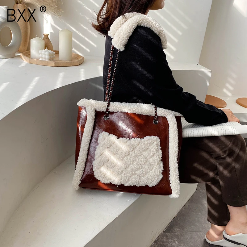 

[BXX] Faux Fur Shoulder Bags For Women 2020 Winter Warm Lady Large Capacity Crossbody Messenger Bag Female Travel Handbags a304