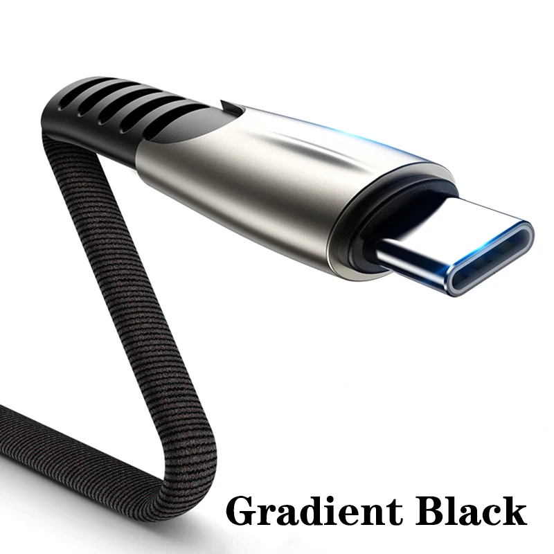 3A usb type C кабель для быстрой зарядки samsung S9 Xiaomi Note 7 8 USB C 3,0 кабель для зарядки 0,5 M/1 M/2 M/3 M высокоскоростной шнур для синхронизации данных - Цвет: Gradient Black