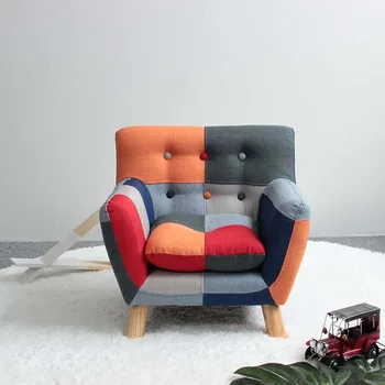 

Children's Sofa American Mini Patchwork Personalized Child Armchair Single Sofa Seat Stool Wooden Frame Shoe Changing Stool