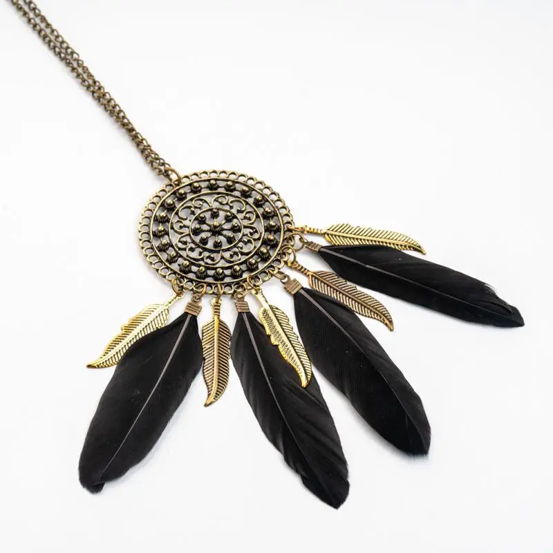 JYA модное ожерелье с натуральным пером Женское Ожерелье круглой формы длинное