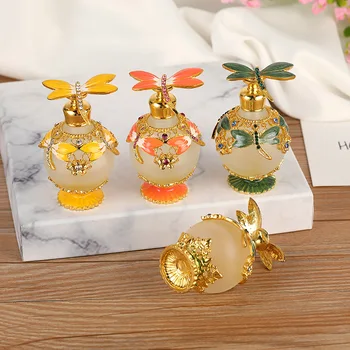 

50 Pcs Wholesale 25ml Vintage Perfume Bottle Essential oils Frosted Glass Dragonfly Stopper Head Cosmetic Accessories Vials