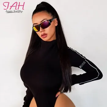 

Iamhotty Black Long Sleeve Body Mujer Letter Round Neck Skinny Plain Casual Jumpsuits For Women2019 Fashion Trendy FemmeBodysuit