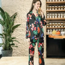 Yao Ting новая шелковая пижама Женская Весенняя с длинными рукавами брюки домашний костюм TZ700 ночная рубашка bielizna nocna Пижама