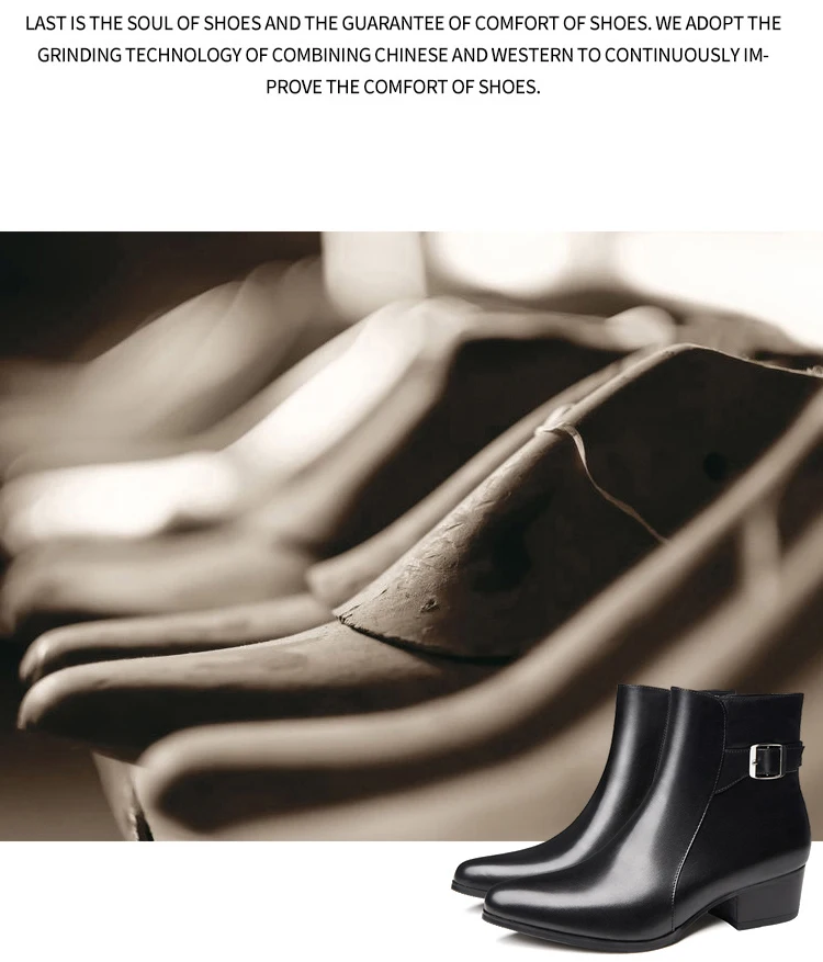 Genuine leather Boots High heels Men's Pointed Toe Boots Cow Leather Tip Shoes British Zipper Mens Boots size 36-47