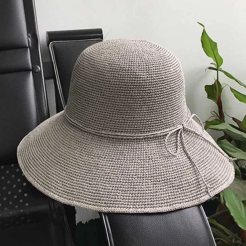 Raffia Sun Женская Летняя шляпка корейский праздник ЗОНТИК КЕПКА Женская однотонная Защита от солнца с солнцезащитным козырьком Повседневная купольная шляпы-котелки H7377