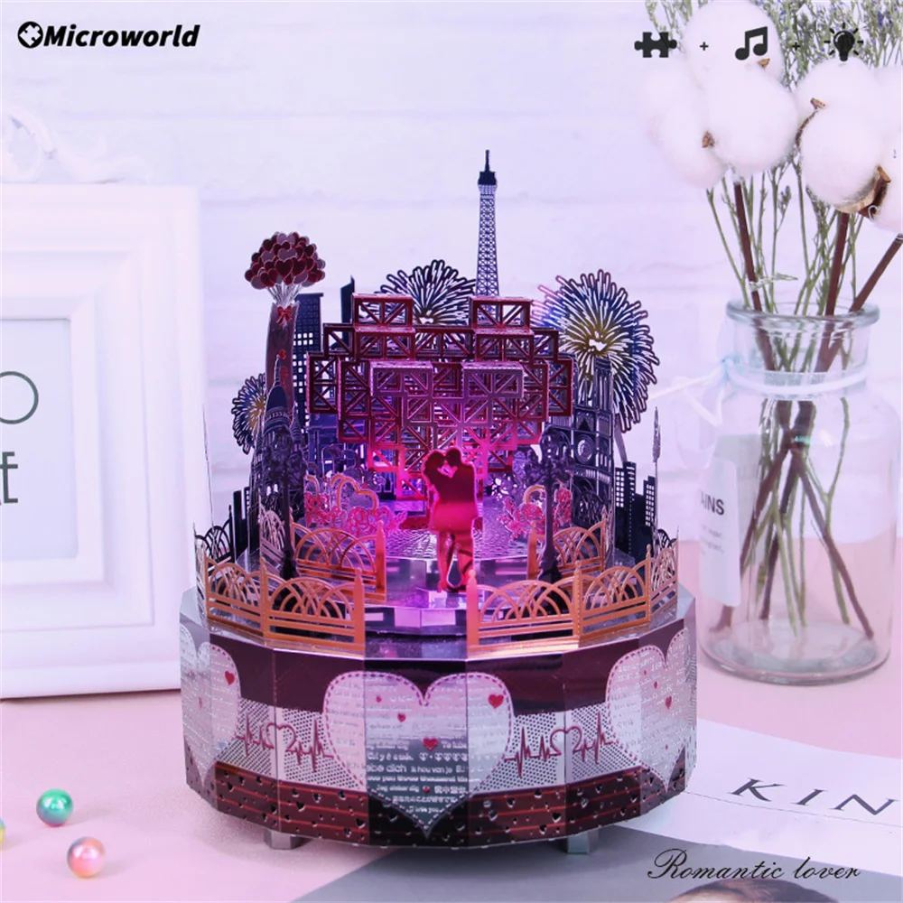 Microworld 3D Metal Theme Rotating Music Box Puzzle Models Kits DIY Laser Cutting Jigsaw Educational Toys Gifts For Girls Adult