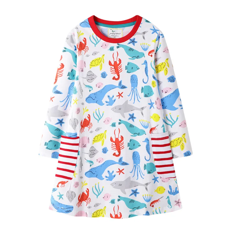 Baby girl dress autumn long sleeve children skirt cartoon pattern princess dress dinosaur clothes baby dress princess costume