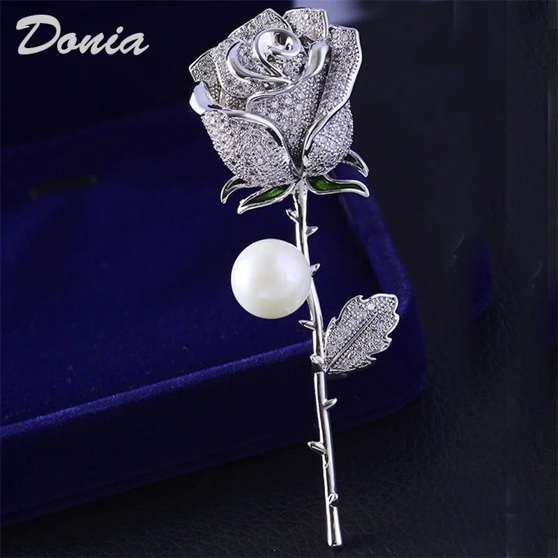 

Donia jewelry Fashion Korean high-grade micro-inlaid AAA zircon shell pearl brooch rose pin coat accessories scarf pin