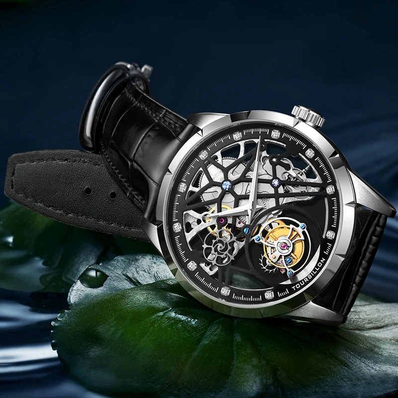 GUANQIN каркасные турбийон часы для мужчин бизнес механические часы лучший бренд класса люкс часы водонепроницаемый сапфир Relogio Masculino
