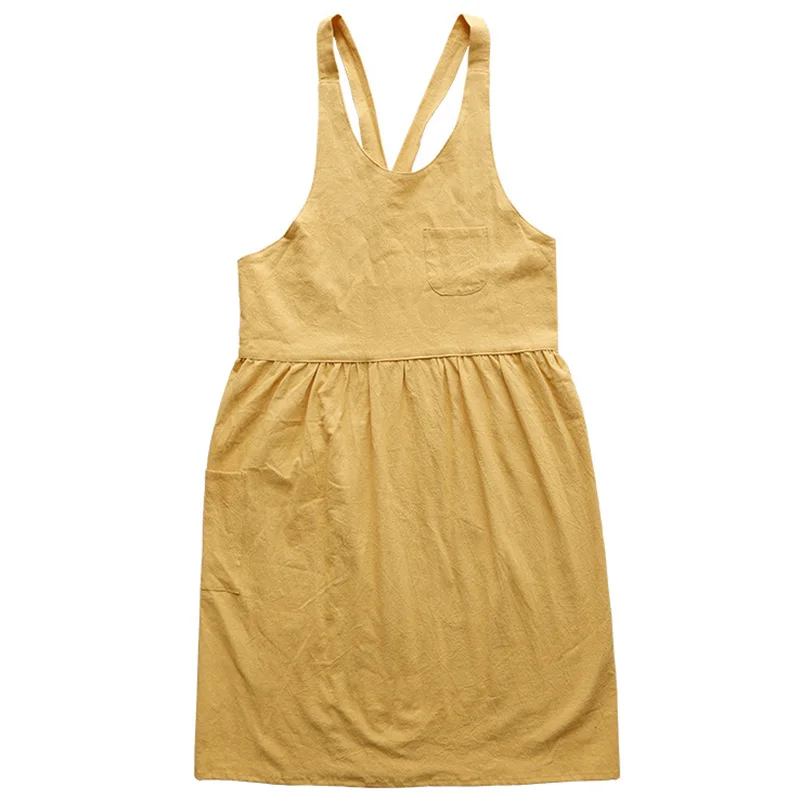 Medieval Washed Cotton Linen Kitchen Apron for Cooking Baking Flower Shop Ruffles Work Clean Apron for Woman Uniform Lady Dress