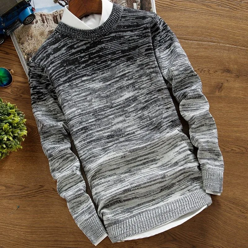 Мужской свитер, Осенний Корейский мужской пуловер, Студенческая уличная одежда с круглым вырезом, модная теплая одежда с градиентом, Hombre - Цвет: Черный