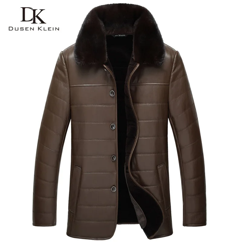 Top Grade Genuine Leather Clothes Men's Wool in Mink Fold-down Collar Fur Coat Haining Sheep Skin One-piece Middle-aged Pique