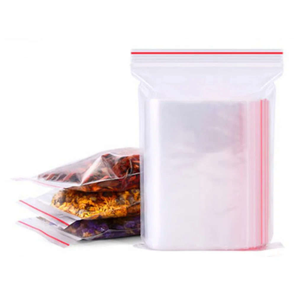 100 Pcs Zipper Closure Bags Clear Food Cereal Storage Package Small Reusable Jewelry Packaging Bag Home Kitchen Organizer