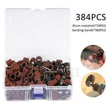 

384 Pcs Drum Sanding Kit Including 360 Pieces Nail Sanding Band Sleeves and 24 Pieces Drum Mandrels for Rotary Tool Fits Dremel