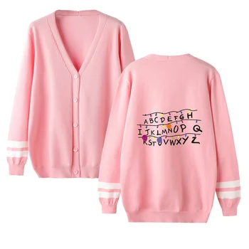 

Stranger Things Cardigan Sweater men/women New Fashion Casual Harajuku v-neck Sweater stranger things Popular pink casual tops