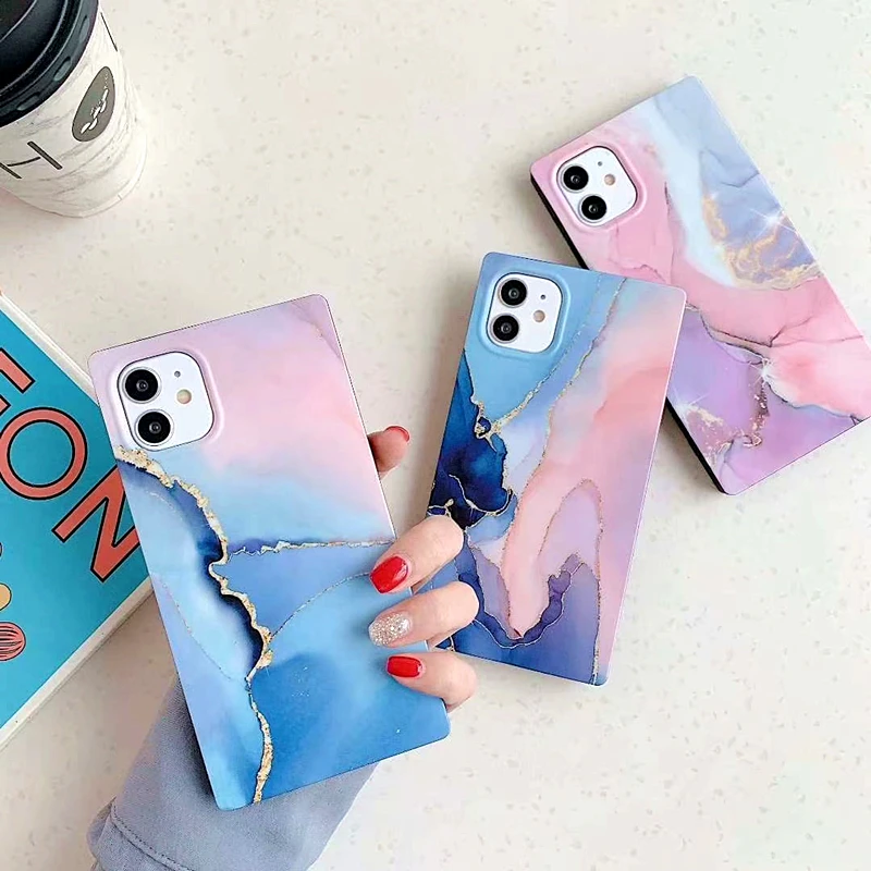 

Luxury Square Geometric Marble Phone Case For iPhone 11Pro MAX Case XS Max XR X 7 8Plus SE Marble Stone Texture Matte Soft Cover