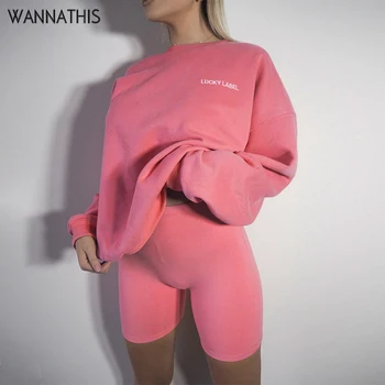 

WannaThis Two Piece Set Autumn Long Sleeve T-shirts and Shorts Solid Color Cotton O-Neck Loose Casual Fashion and Autumn New Set