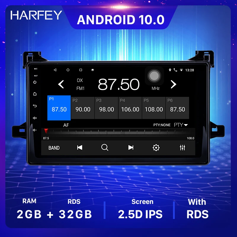 Автомагнитола Harfey на Android 10 0 2 Гб + 32 ГБ 2.5D IPS экран автомобильное стерео радио с GPS