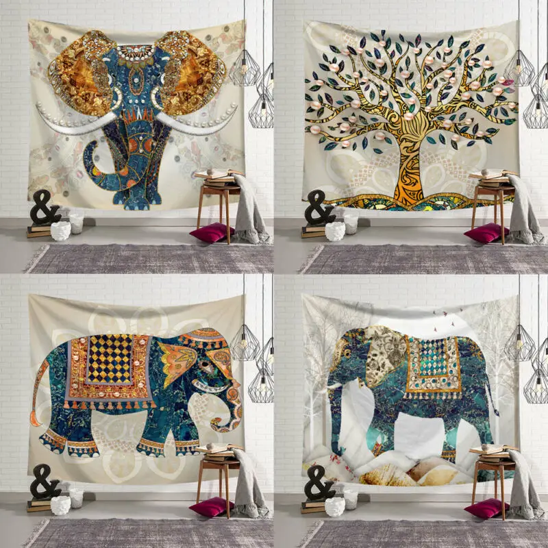

New Fashion Tapestries Bohemian Elephant Tapestries Indian Wall Hanging Print Bedspread Throw Home Decor