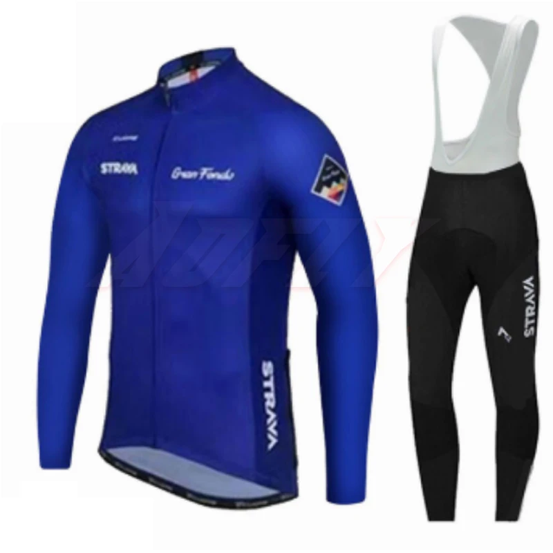 Fleece white strap STRAVA/Зимний Трикотажный костюм с длинными рукавами; комбинезон; ropa ciclismo; одежда для горного велосипеда; униформа - Цвет: Fleece white strap