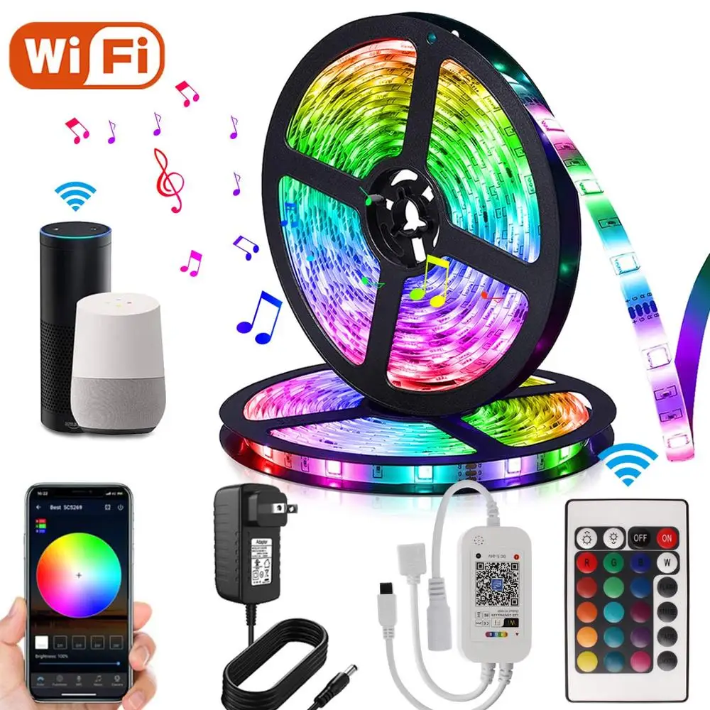 

Smart WiFi Music Led Strip 12V Power Flexible Color Changing Tape SMD 5050 RGB Ribbon LED Light Strips for Bedroom Party Kitchen