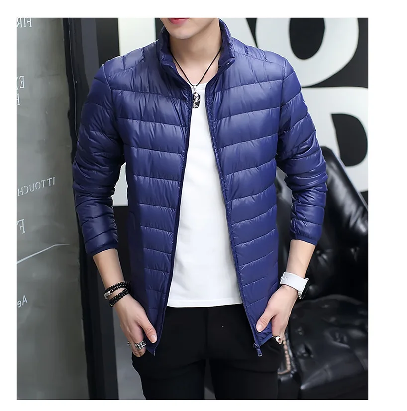 Autumn And Winter New Style Men Thin down Jacket Coat Trend of Fashion Solid Color Stand Collar Loose And Plus-sized down Jacket