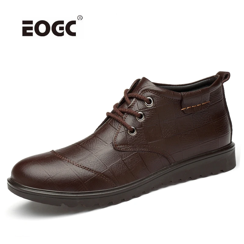 

Genuine Leather Men Boots Warm Plush Fur Ankle Snow Boots Lace Up Non Slip Winter Shoes Adult Male Men Shoes