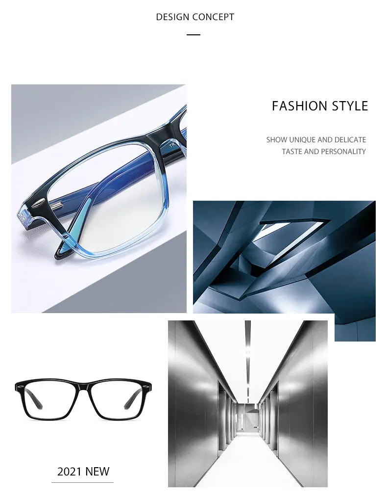 Mode Retro Neue Ankunft Kunststoff Rahmen Gläser Vollrand Anti-Blue Ray Myopie Brille mit Feder Scharniere Unisex – Detail 2