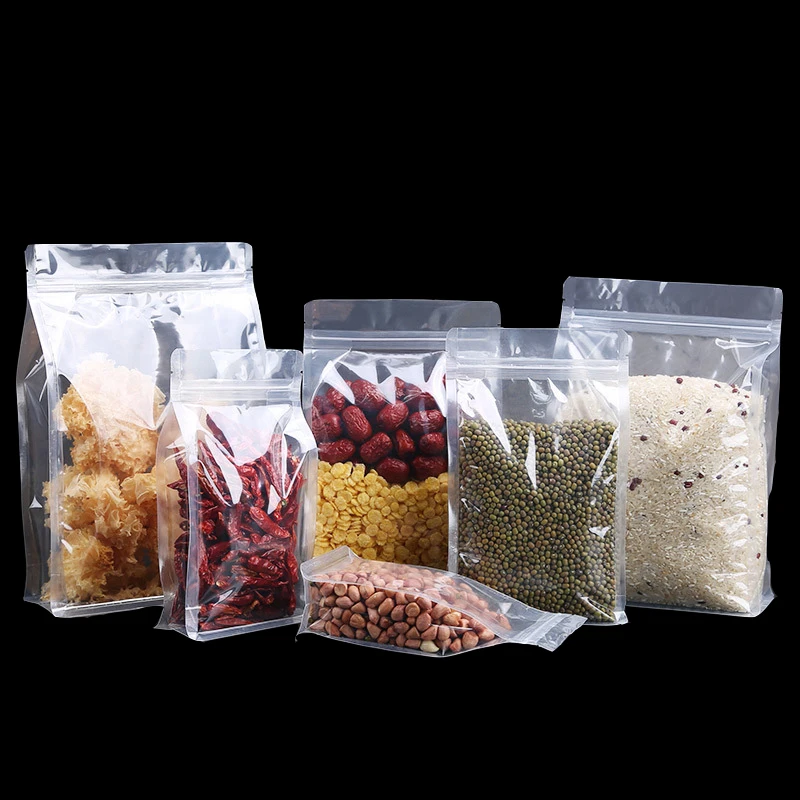 

PET Clear Transparent Standing Organ Zipper Food Packaging Bag Nuts Plastic Eight Side Seal Baking Lock Self Granule Candy Snack