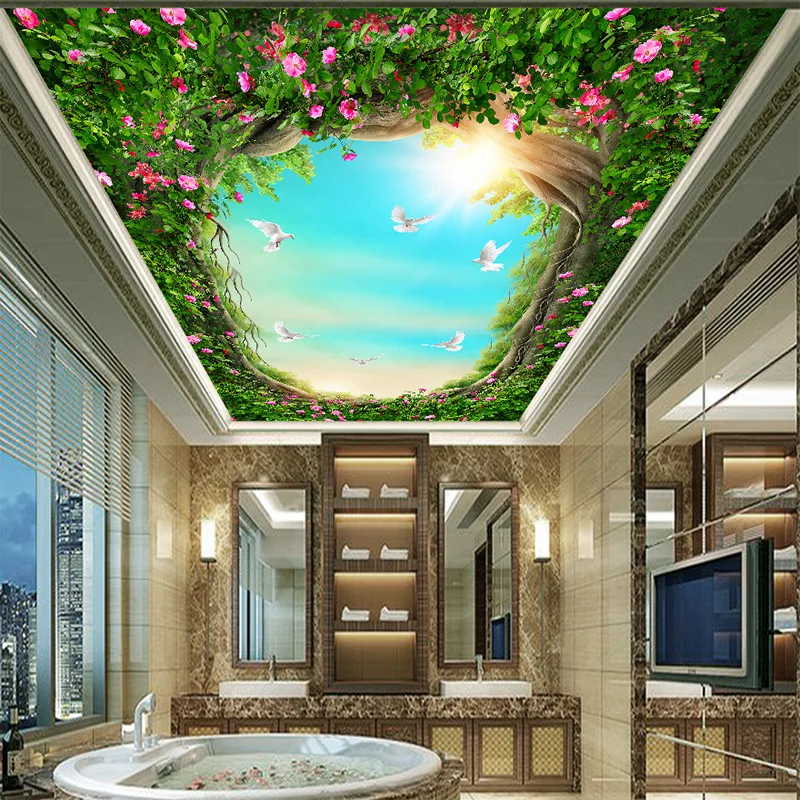 

Drop Shipping Custom Photo Wallpaper Mural Fantasy Forest Fairy Dove Flower Vine Ceiling Background Wallpaper 3D Mural