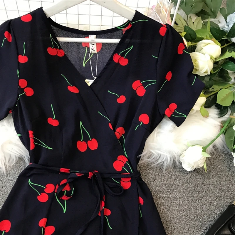 Women girl summer break skirt a chip in the cherry long wrap dress cultivate morality floral chiffon dress Women girl summer break skirt a chip in the cherry long wrap dress cultivate morality floral chiffon dress
