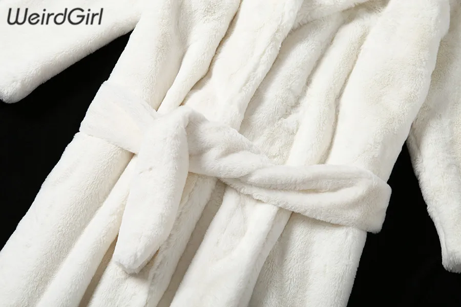 Weirdgirl, Женское пальто из искусственного меха с поясом, модное, плотное, теплое, зимнее,, свободное, шерстяное, ветровка, уличная одежда, Новое поступление, наряд