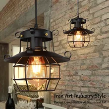 Lámpara de luz colgante de techo de jaula de Metal de estilo Industrial Vintage, tonos interiores y exteriores, lámpara de iluminación para decoración del hogar