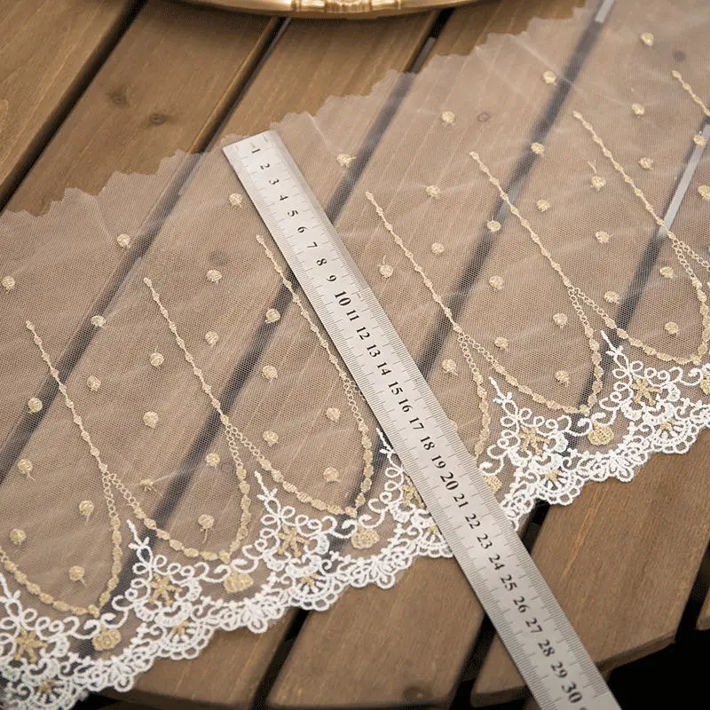1 ярд вышитая кружевная ткань отделка Золотая шелковая сетка аксессуары для