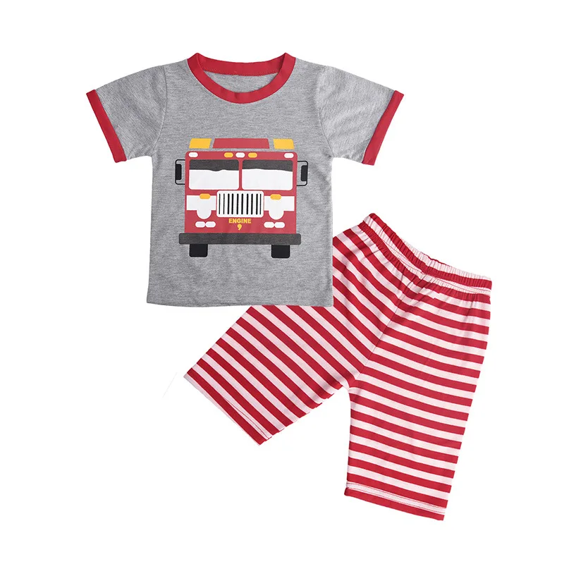 

INS Cross Border Hot Selling CHILDREN'S Suit 2018 Europe And America Cartoon Car Short Sleeve Children Two-Piece Set Currently A