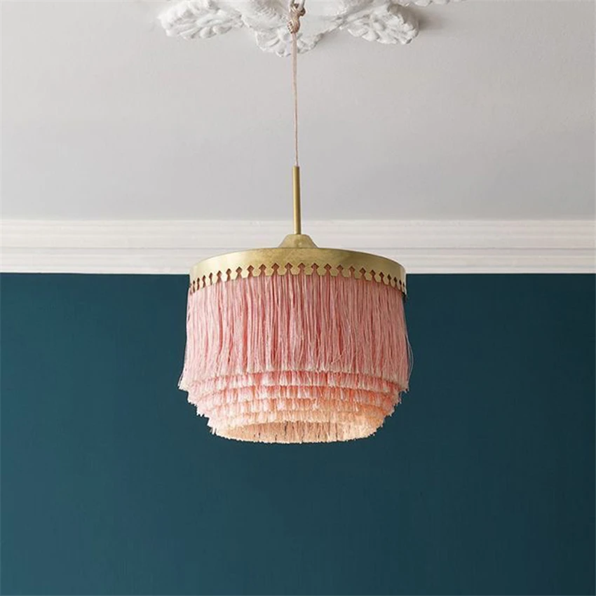 

Fringe Pendant lamp Post-modern Pink Cotton Line Lights Princess Room Decorative Art creative lamp Restaurant girl pendant light