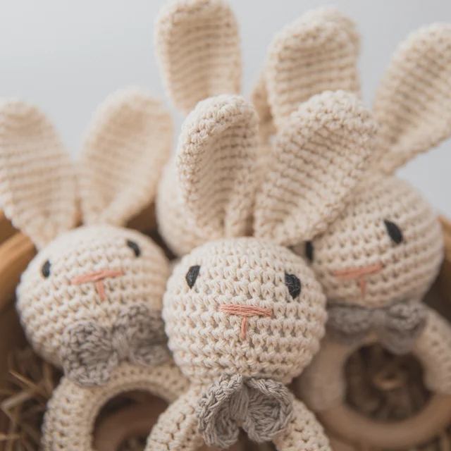 1Pc Baby Teether Crochet Rabbit Rattle Wooden Toys BPA Free Wood Rodent Rattle Baby Mobile Gym Newborn Stroller Educational Toys 6