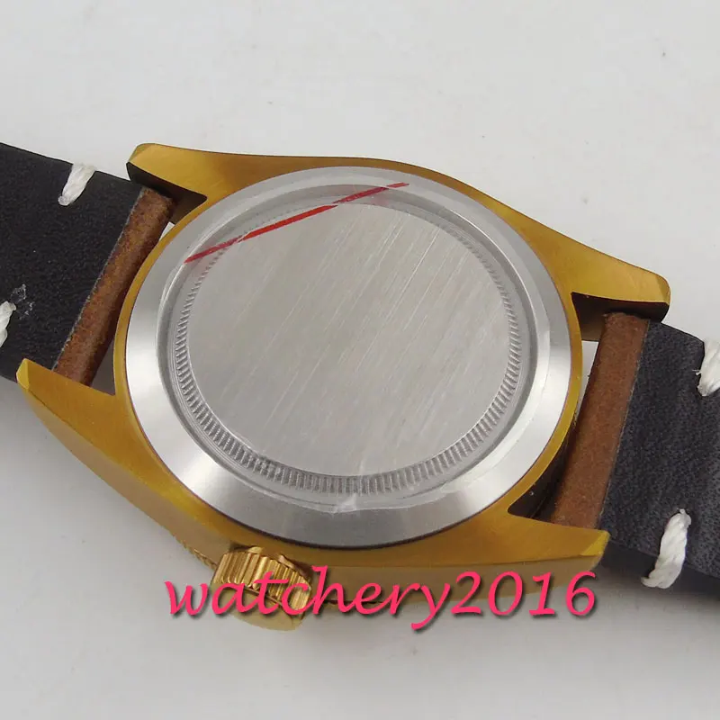 Classic 41mm Bronze Plated Men's Watch Auto Date Blue Dial Wave Pattern Sapphire Glass