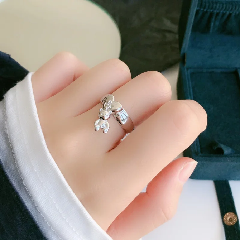 YIZIZAI Ins Korean Cute Cartoon Mini Bear Ring for Lady Women Gold Silver Color Rings Pendant Jewelry Anillo Wholesale price Hot