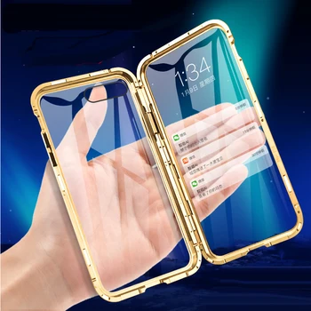 

For iPhone 6s plus Magnetic Adsorption Metal Case For iPhone 6s Flip Cover Tempered Glass Case Fundas For iPhone 6 6 plus case