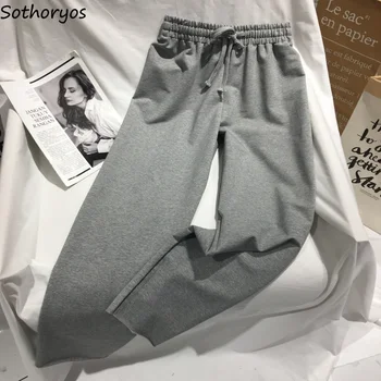 

Pant Women Solid High Quality Comfortable Ankle-length Womens Korean Style All Match Drawstring Harajuku Pants Females Trousers