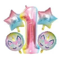 5pcs/lot Giant Unicorn 123456789 Colorful Rainbow Fantasy Horse Party Girls 40inch number Birthday Party Animal Foil Balloon Pet(China)