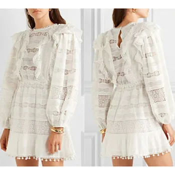 

2020 Spring New European Heavy Industry Embroidery Lace Long Sleeve Dress French White Skirt Palace Style