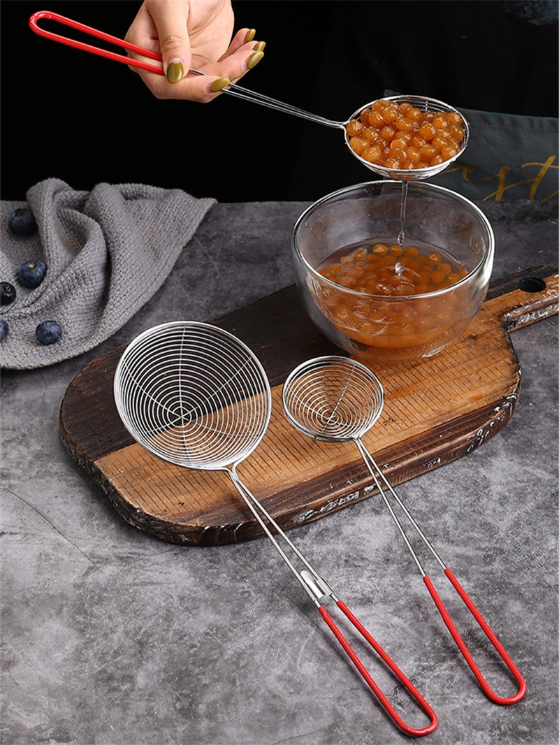 Long Handle Skimmer Stainless Steel Colander Residue Mesh Strainer Hot Pot Leak Oil Spoon Noodle Scoop Kitchen Cooking Tools