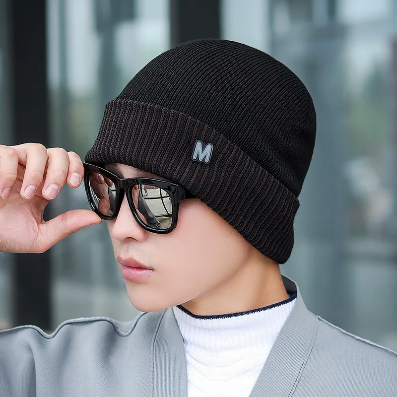 Брендовые зимние вязанные шапочки Skullies Beanies мужские зимние шапки для мужчин шапка шотландская шапочка с защитой Теплая мужская однотонная M женская зимняя шапка - Цвет: coffee