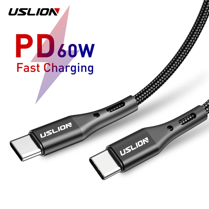 USLION USB C к usb type кабель для Xiaomi Redmi Note 8 huawei 60 Вт PD QC 4 0 Быстрая зарядка быстрой зарядки