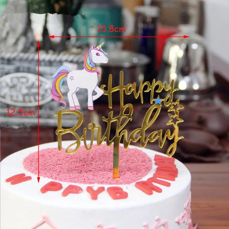 unicorn Золотой Единорог Фламинго акриловый торт Топпер С Днем Рождения Кекс Топпер для детского душа Русалка Единорог украшения для торта для вечеринки - Цвет: unicorn