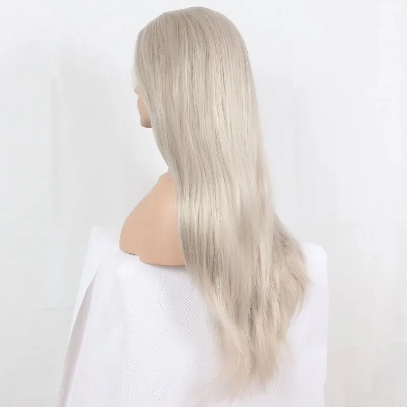 Bombshell Платиновый серебристый серый синтетический парик на кружеве длинные прямые термостойкие волокна волос средний пробор для женщин парики