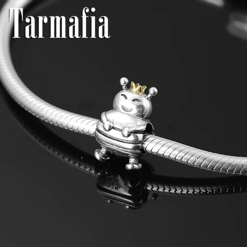 Горячее серебро 925 пробы DIY улыбка прекрасная королева пчела Золотая Корона тонкие Бусины Подходят Pandora браслет ювелирных изделий