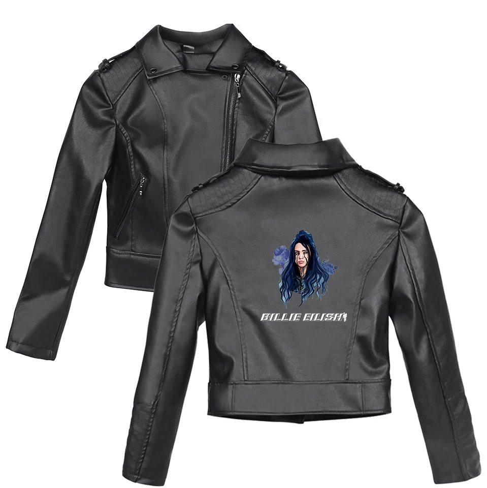 Новинка, K pop Billie Eilish Harajuku, осенне-зимние стильные однотонные Куртки из искусственной кожи с принтом, женские тонкие кожаные куртки на молнии
